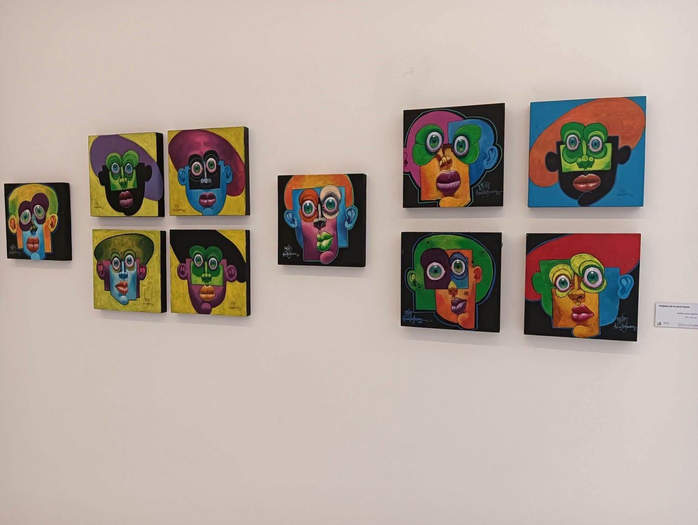 Gallery wall with eleven colorful Puzzle paintings