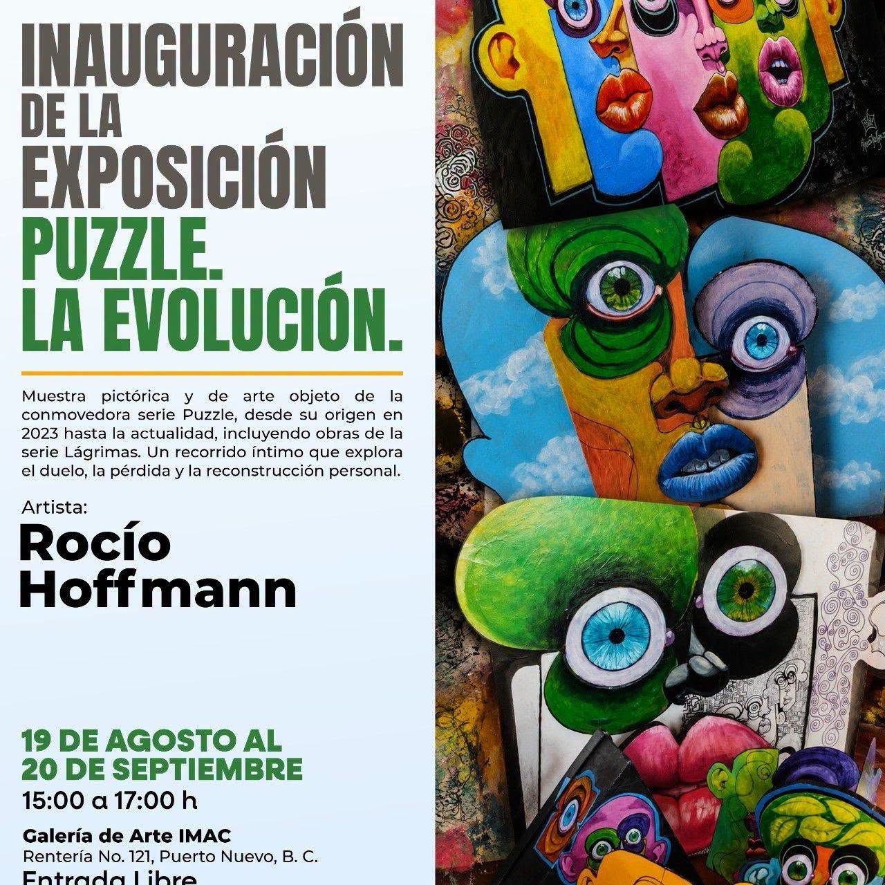 Exhibition poster for Puzzle. La Evolución by Rocío Hoffmann, August 19 to September 20, Galería de Arte IMAC
